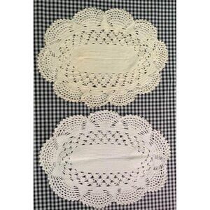 Crocheted Oval Lace Doilies Set 2 Vintage Off-White Decorative Pieces 8.5”x 12”